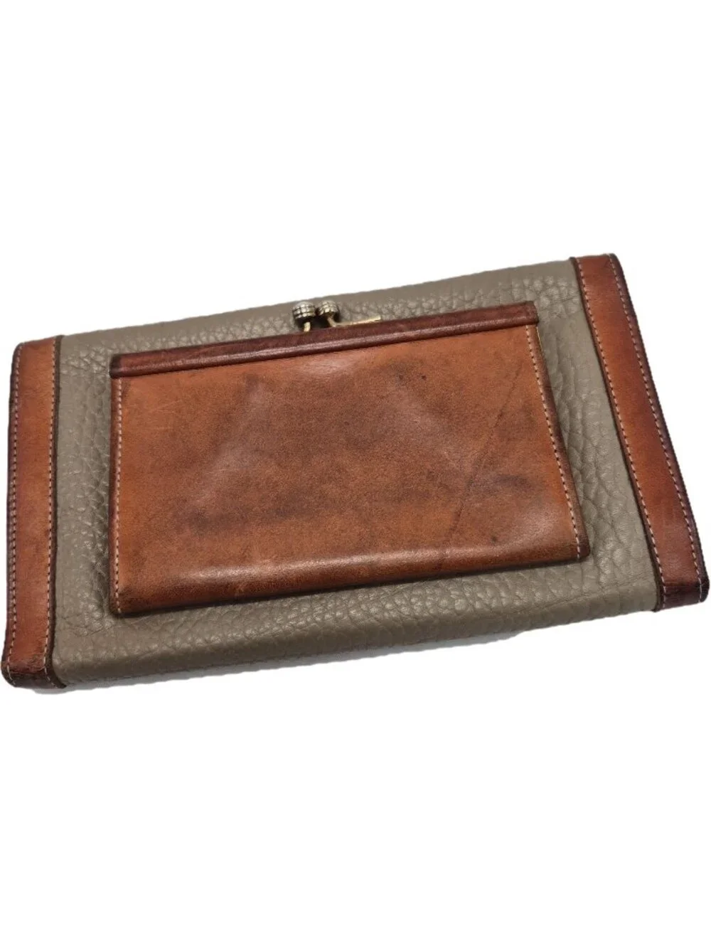 Vintage Dooney & Bourke Wallet Leather Taupe Tan & Brown Coin Holder Card Slots
